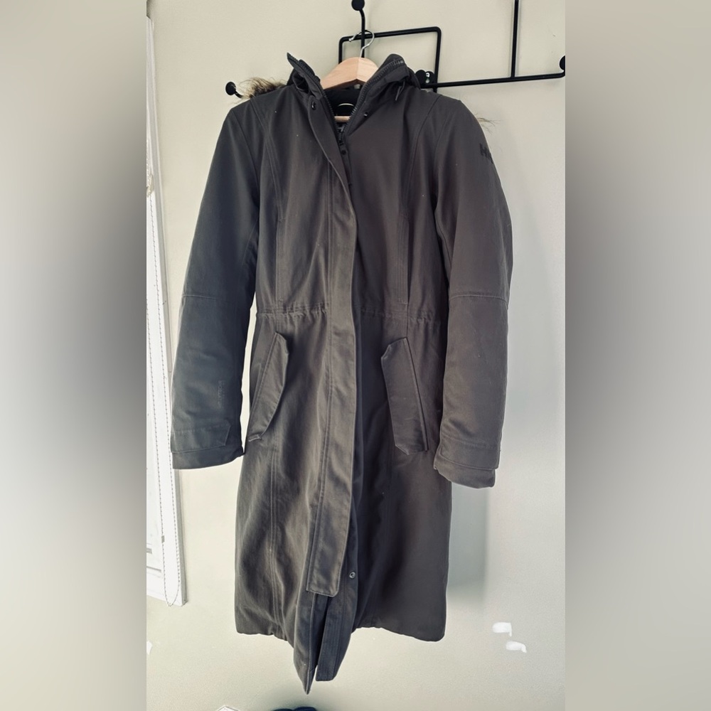 Helly Hansen greyish olive green Hooded long parka